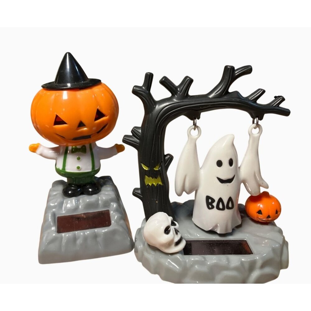 Halloween Pumpkin & Ghost Solar-Powered Bobblehead Set